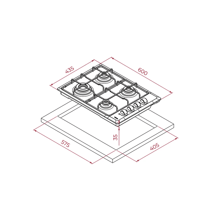 HLX 540 KL Placa de cocción a gas natural con 4 fuegos Acero inoxidable TEKA 8