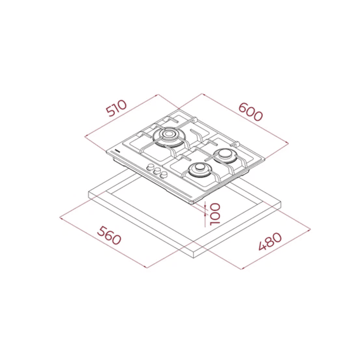 GBC 63110 Placa de gas natural 3 quemadores CristalGas TEKA 6