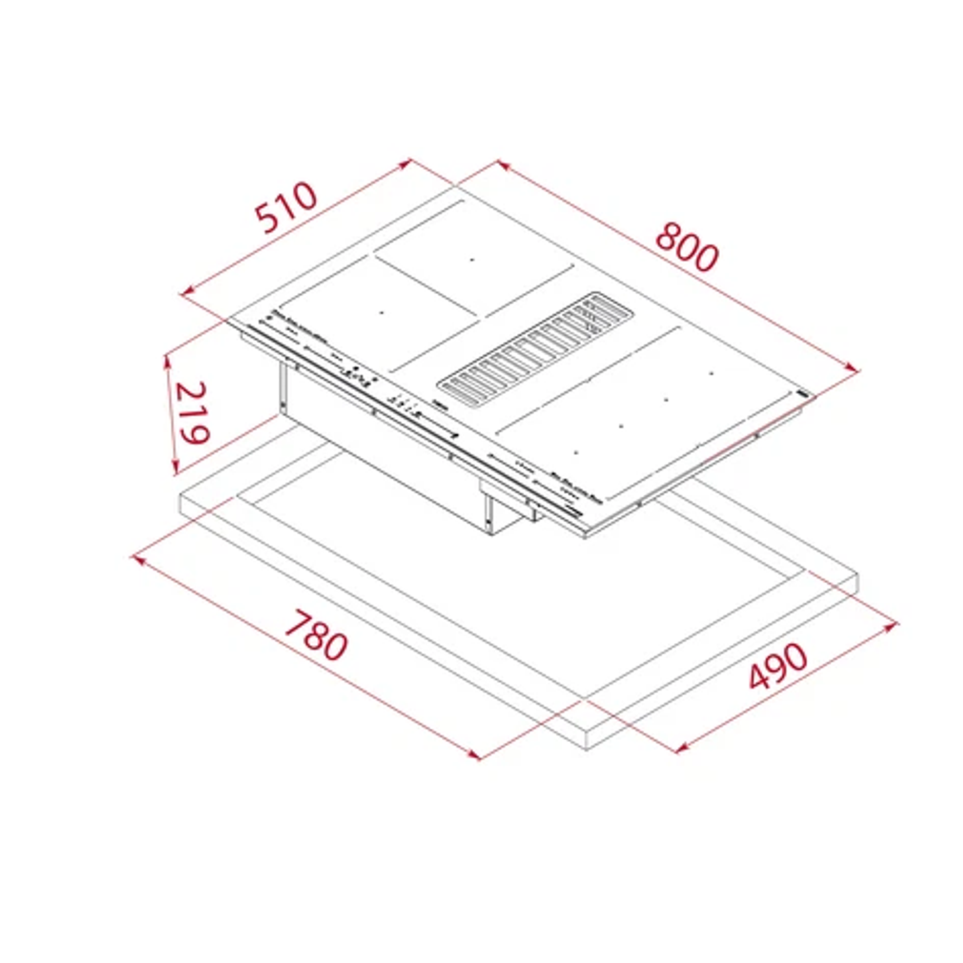 Placa de inducción FullFlex con campana integrada MasterSense Air AFF 87601 MST 10