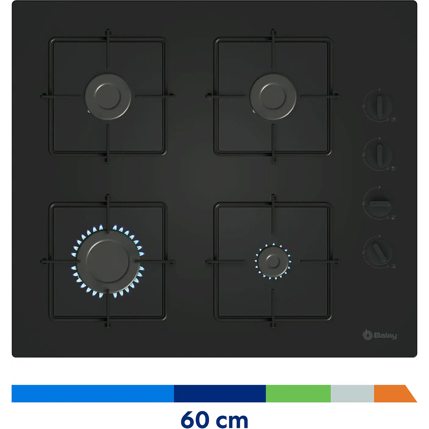 Placa de Gas BALAY Cristal Templado Negro 60 cm · 3ETG464SB 6