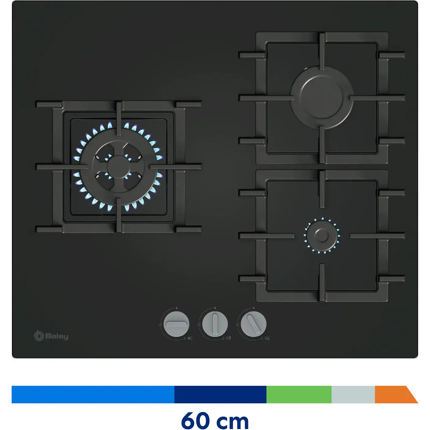 Placa de Gas BALAY Cristal Templado Negro 60 cm · 3ETG563QB 6