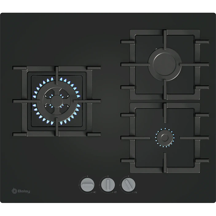 Placa de Gas BALAY Cristal Templado Negro 60 cm · 3ETG563QB 1