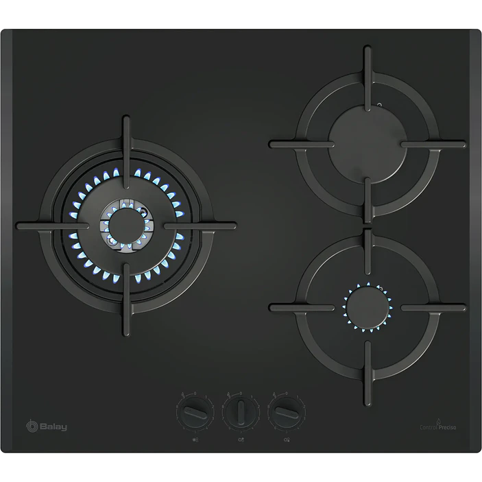 Placa de Gas BALAY Cristal Templado Negro 60 cm · 3ETG663RB 1
