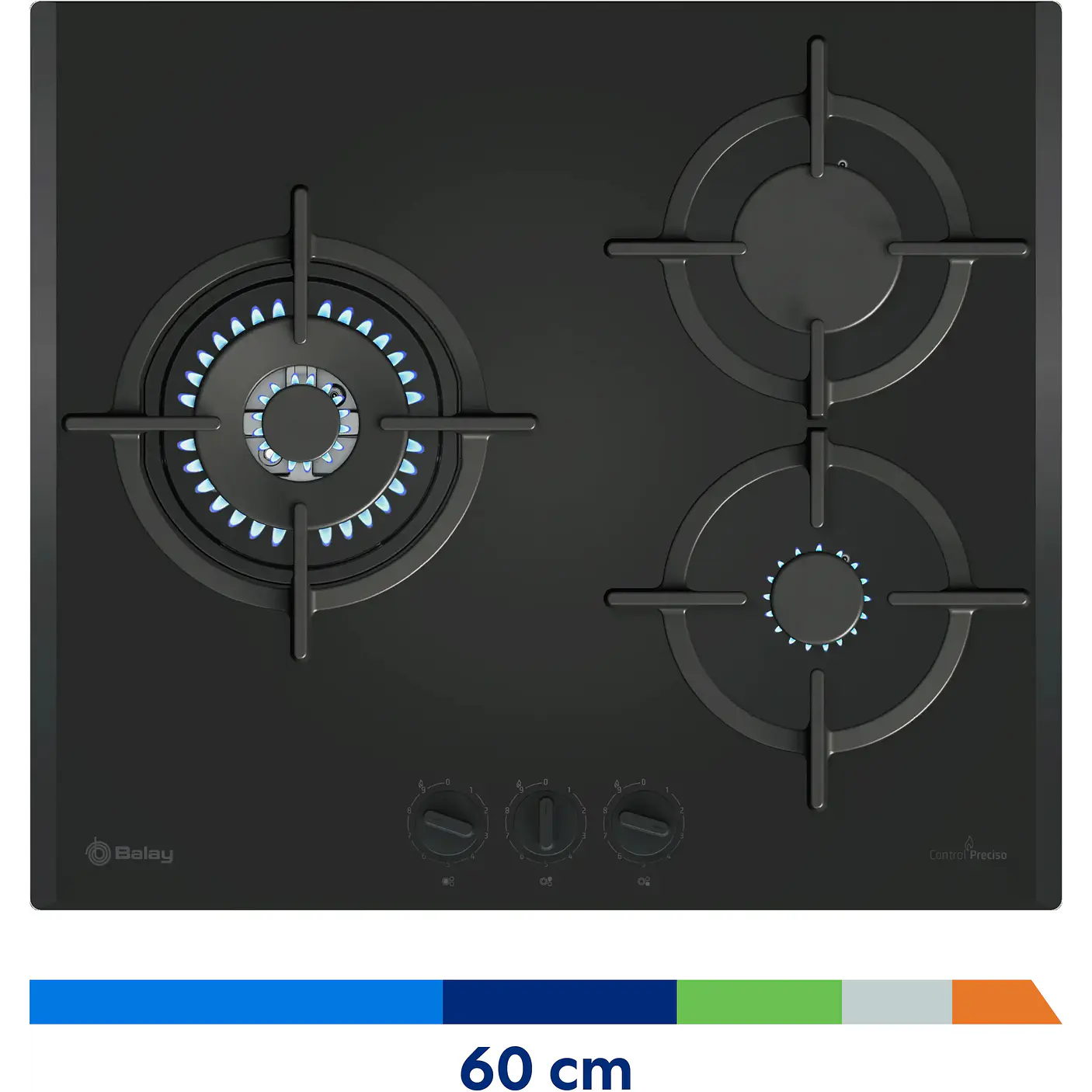 Placa de Gas BALAY Cristal Templado Negro 60 cm · 3ETG663RB 6