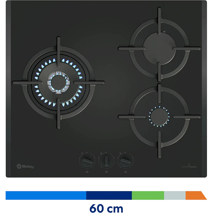 Placa de Gas BALAY Cristal Templado Negro 60 cm · 3ETG663RB 6
