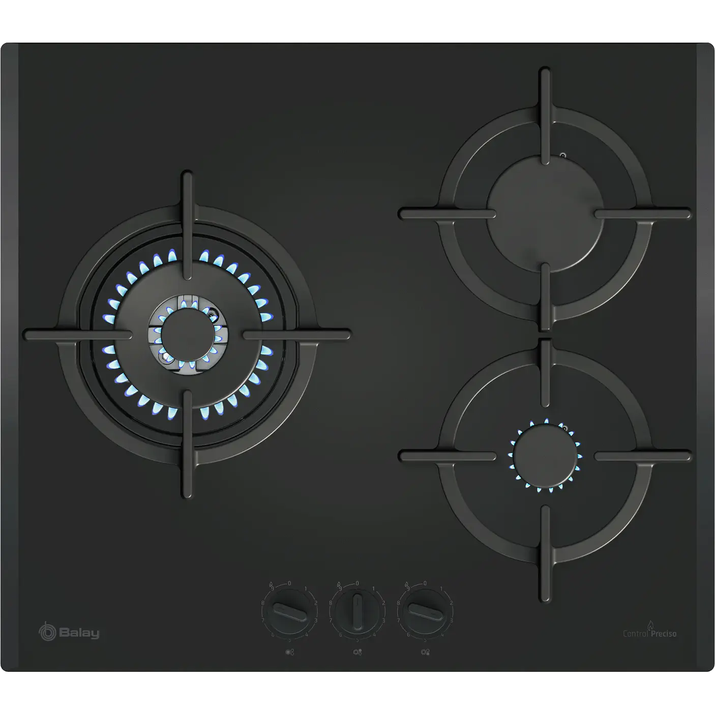 Placa de Gas BALAY Cristal Templado Negro 60 cm · 3ETG663RN 1