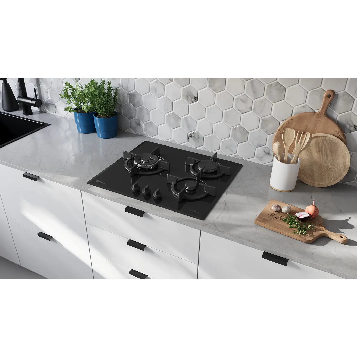 Placa de Gas BALAY Cristal Templado Negro 60 cm · 3ETG663RN 5