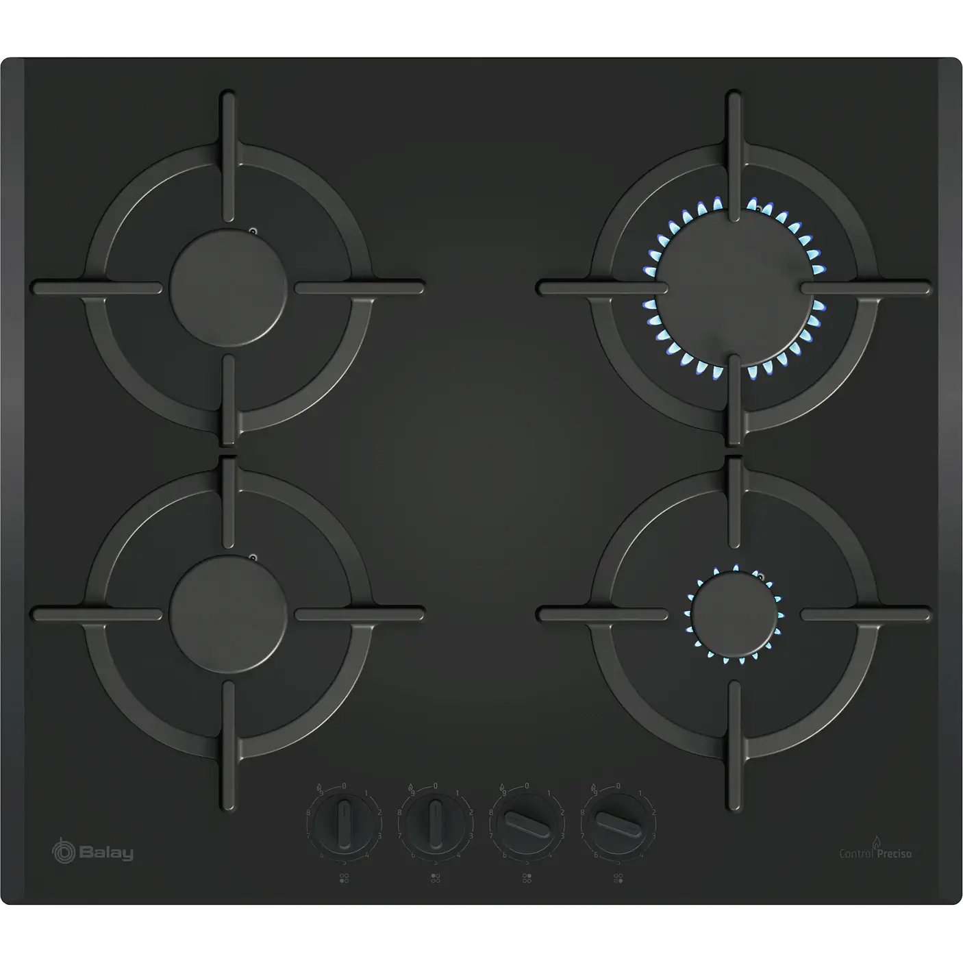 Placa de Gas BALAY Cristal Templado Negro 60 cm · 3ETG664RB 1