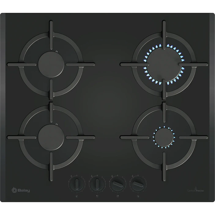 Placa de Gas BALAY Cristal Templado Negro 60 cm · 3ETG664RB 1