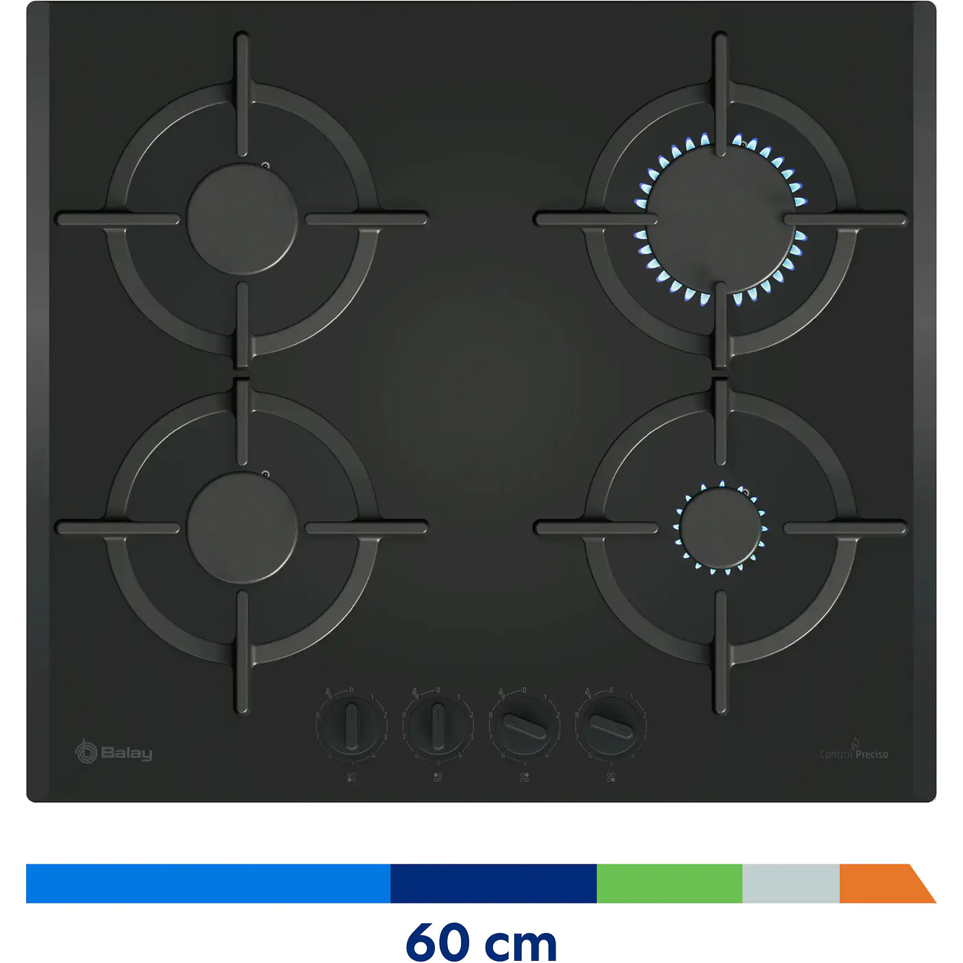 Placa de Gas BALAY Cristal Templado Negro 60 cm · 3ETG664RB 6