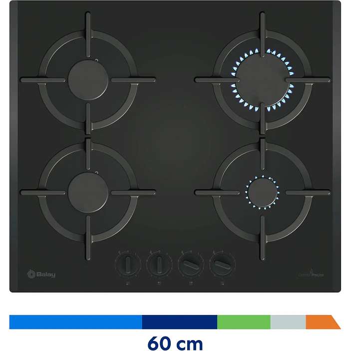 Placa de Gas BALAY Cristal Templado Negro 60 cm · 3ETG664RB 6
