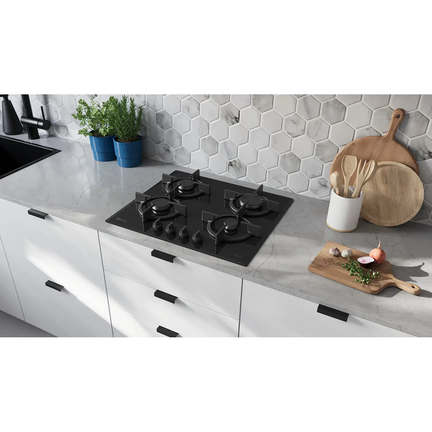 Placa de Gas BALAY Cristal Templado Negro 60 cm · 3ETG664RB 5