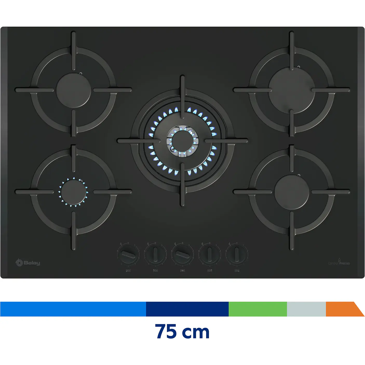 Placa de Gas BALAY Cristal Templado Negro 75 cm · 3ETG676RB 6
