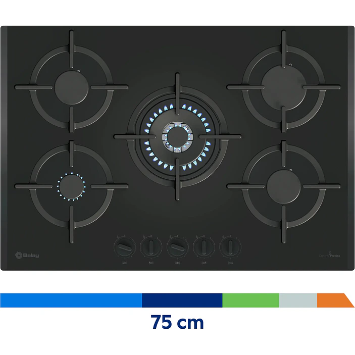 Placa de Gas BALAY Cristal Templado Negro 75 cm · 3ETG676RB 6