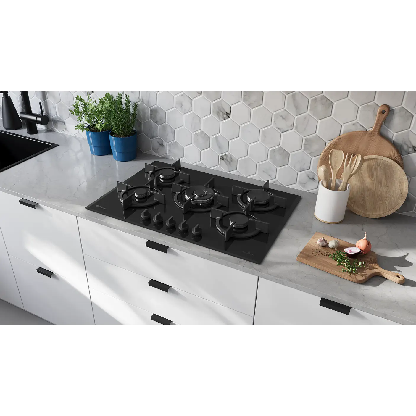 Placa de Gas BALAY Cristal Templado Negro 75 cm · 3ETG676RB 5