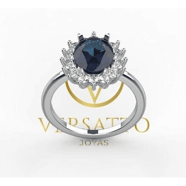 Anillo Tipo Lady Di en Plata Ley 925 Espinela y Circonias 