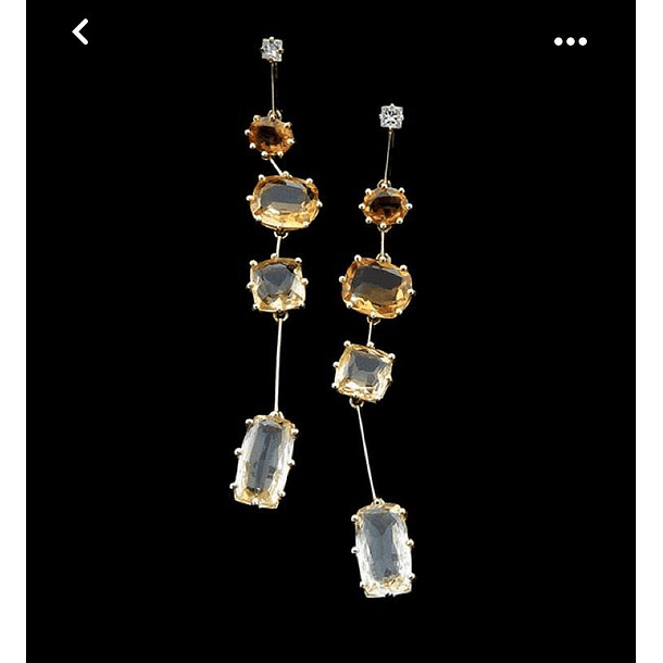 Aretes colgantes con moissanitas y citrinos en oro amarillo de 18k 