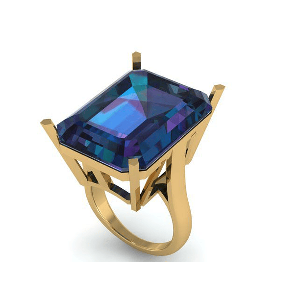 anillo solitario oro amarillo 14K con topacio London blue octágono y amatista redonda talla 4 