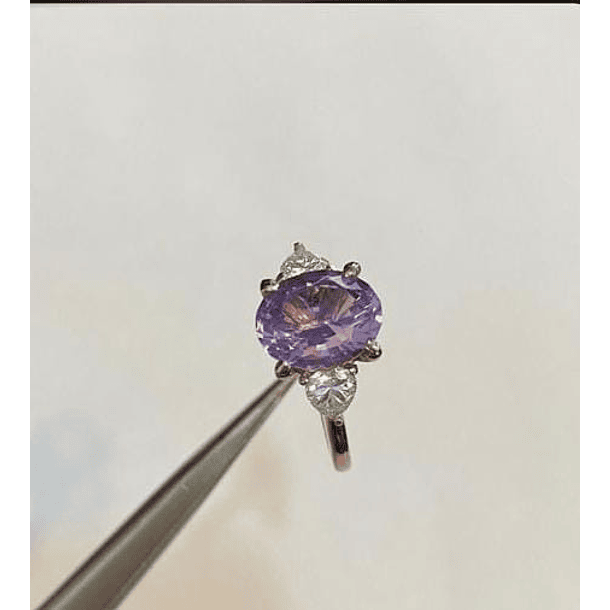 Anillo Con Cuarzo Lavanda en Oro Rosa de 14K talla 9  