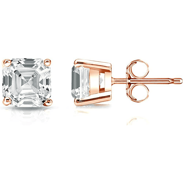 Aretes en oro blanco de 14k, con amatistas corte asscher de 9.1x8.9mm. 
