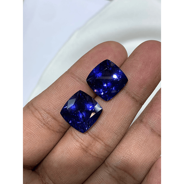 Par de Tanzanita corte cojín de 14x14mm-27.14ct-AAAA 