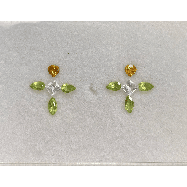 Pendientes cruz-citrino-topacio blanco-peridotos 