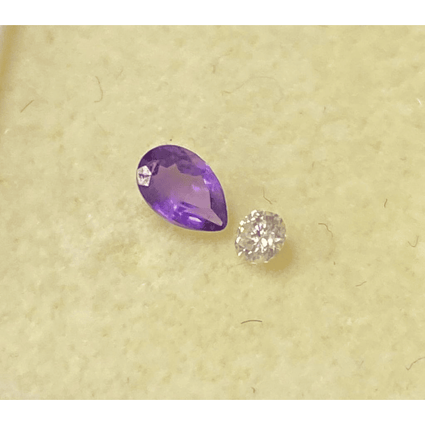Set- amatista corte pera con moissanita de 2mm 