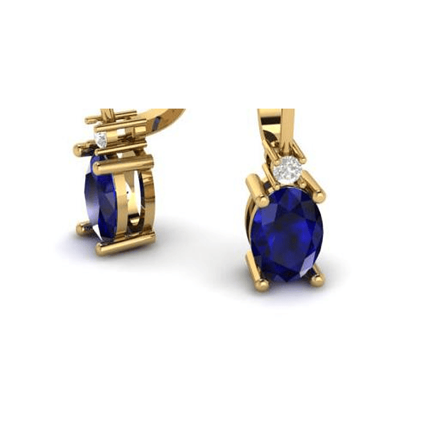 Broqueles en oro amarillo de 14k con 2 Zafiros c/oval-7.1x5.1mm y 2 moissanitas-2mm 