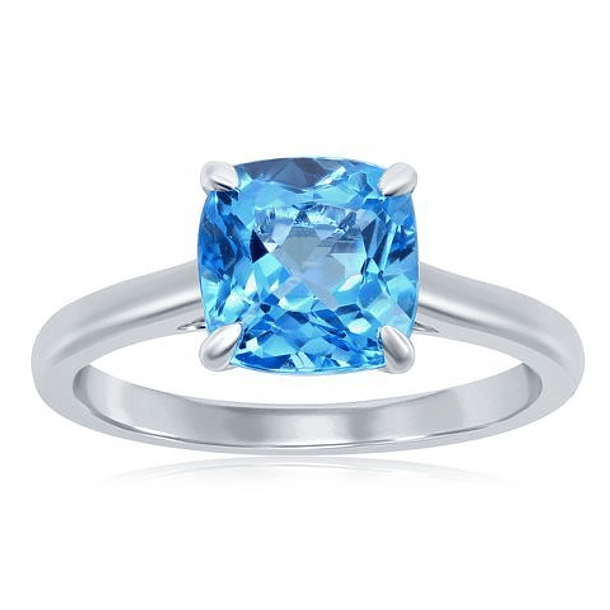 Anillo solitario con topacio blanco corte cojín de 8x8mm en plata ley 925. Talla 7 