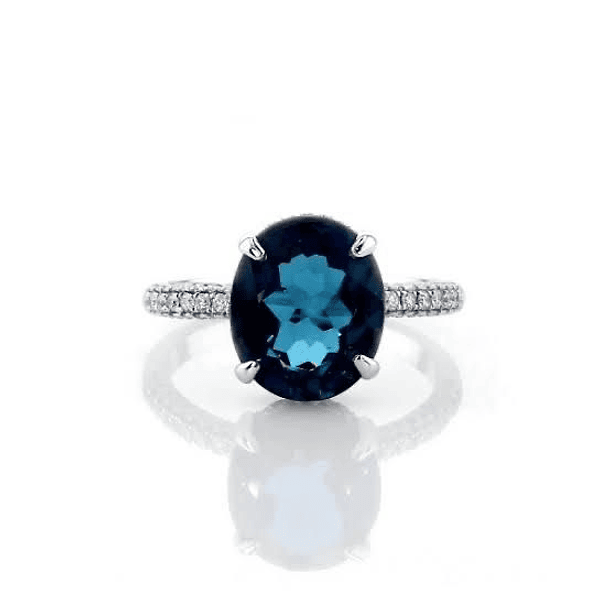 Anillo churumbela completa oro blanco 14K con Topacio London blue c/oval-9.9x7.9mm 