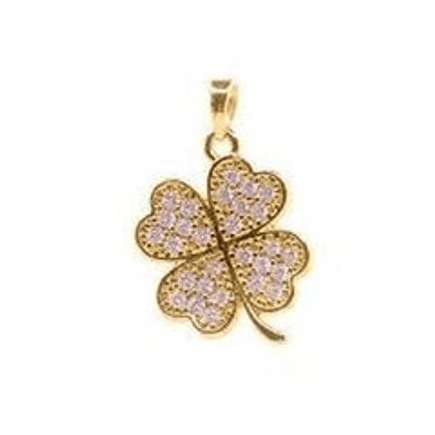 Dije Trebol 🍀 en oro amarillo 14k con 4 peridotos corte corazón de 4x4mm 