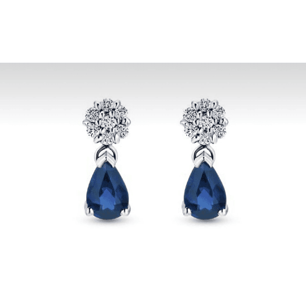 Aretes de tanzanita corte pera en oro blanco de 14k 