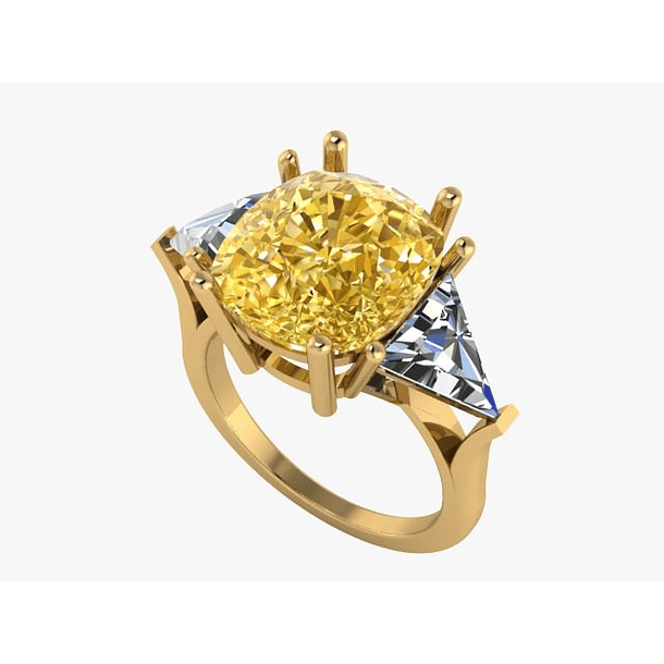 Anillo en oro blanco 14k con escapolita de 11.46x10.28x7.24mm y dos moissanitas triángulo de 7x7mm talla 5.5mm   