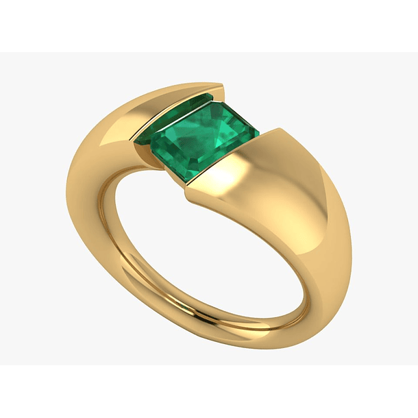 Anillo en oro amarillo de 18k con una esmeralda corte octágono 7x5.6mm en talla 7 