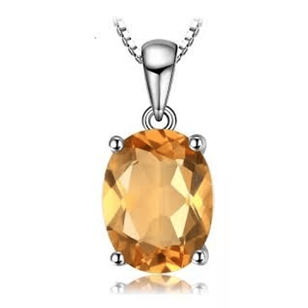 Dije solitario con Citrino long cushion en oro blanco de 14k 