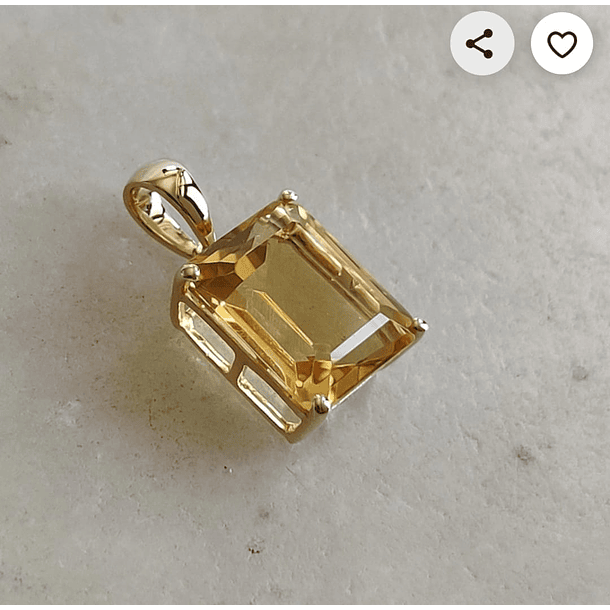 Dije en plata ley 925 con baño de oro y citrino corte esmeralda 