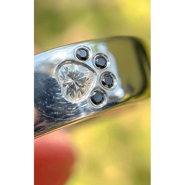 Anillo en plata ley 925 con Moissanita corazón y 4 diamantes negros redondos 