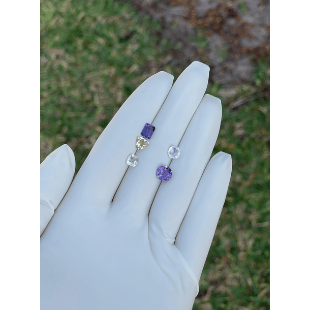 Lote de 5 piezas: Iolita 0.800ct-6.3x4.6x3.3mm AAA- corte esmeralda  Citrino 0.60ct-5.9x5.8x3.2mm AAA-corte trillón -Amatista Verde-0.55ct-5x5x3mm AAA-corte cojín - Piedra luna-0.70ct-5.8x5.8mm +1 