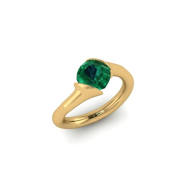 Anillo solitario en oro amarillo 18k con una esmeralda corte cojin 7.3x6.4x5mm talla 6 