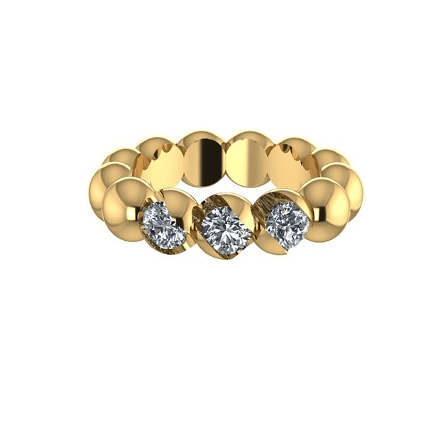 Anillo tipo churumbela en oro rosa 18k con 3 moissanitas redondas de 3mm talla 6 