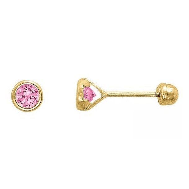 Broqueles para bebé con par de moissanitas corte pera de 4x3mm en oro amarillo de 14k 