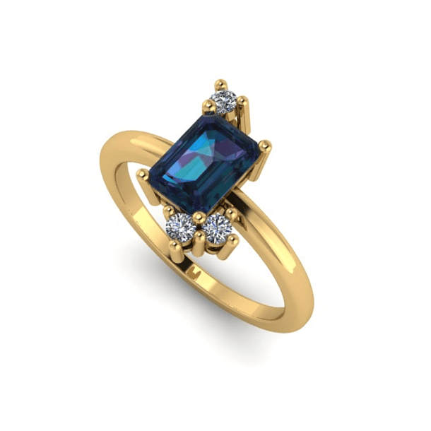 Anillo en oro blanco con zafiro certificado y diamante natural. 