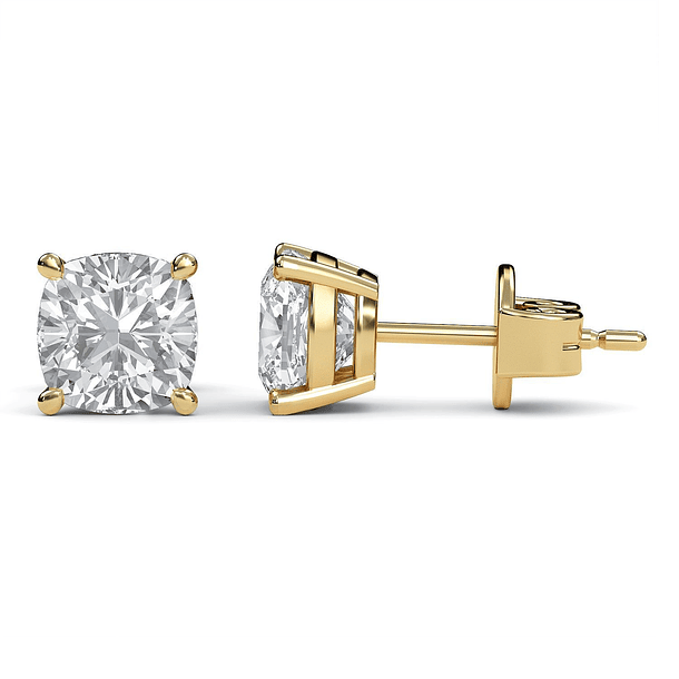 Aretes con topacio azul corte cojín de 7.1x7.1mm en oro blanco de 14k 