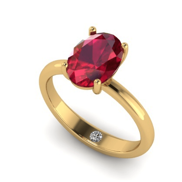 Anillo en oro amarillo 14k talla 5.5 con rubí corte oval y una Tanzanita redonda incrustada 