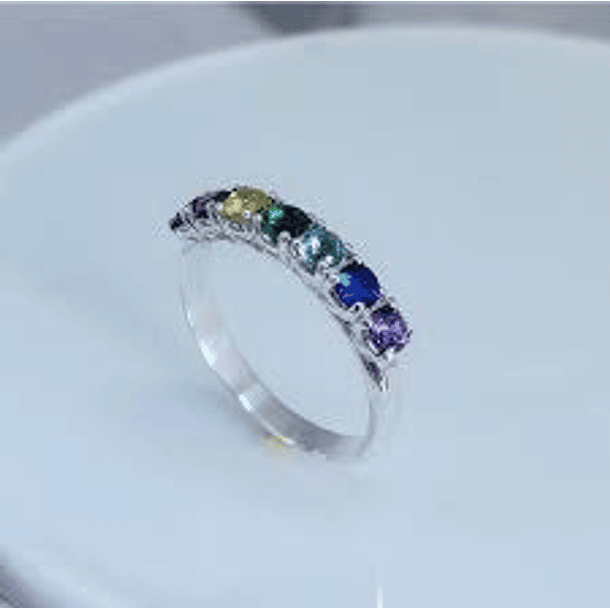 Anillo media churumbela colorida en plata ley.925. Talla 8 