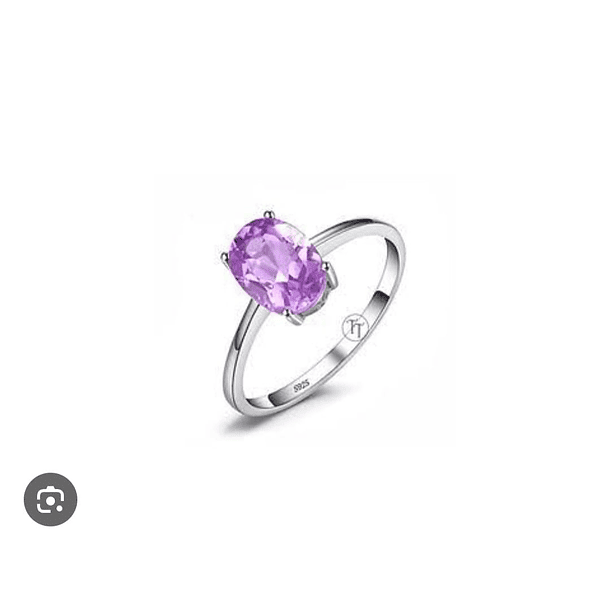 Anillo en plata ley 925 con amatista y baño de rodio en talla 9 