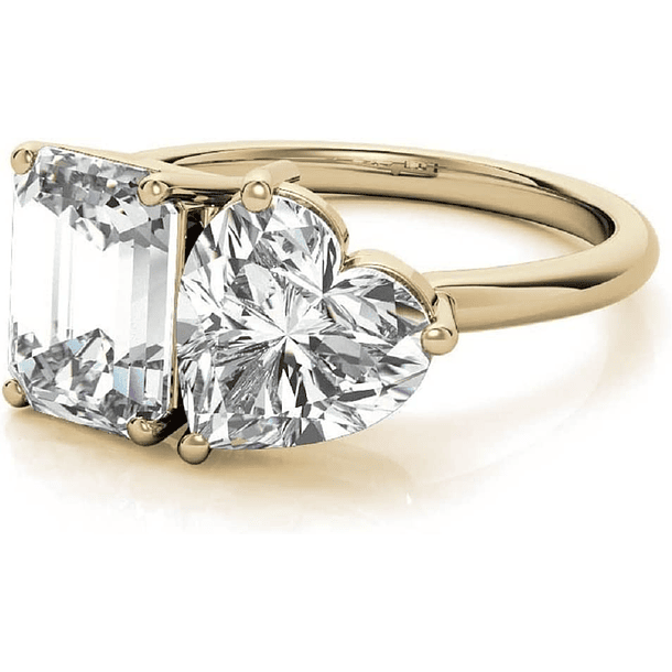 Anillo Tú y Yo con Turmalina Octagono y Moissanita Corazón en Plata Ley .925 con baño de Oro Blanco y Grabado Talla 6.5  