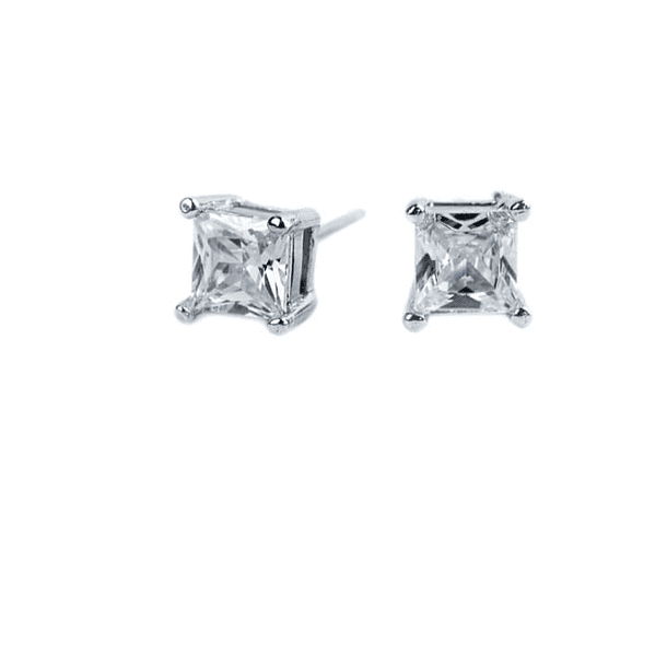  Par de broqueles en oro blanco 14 con 2 Amatistas verdes corte princesa 8x8mm $7,409 