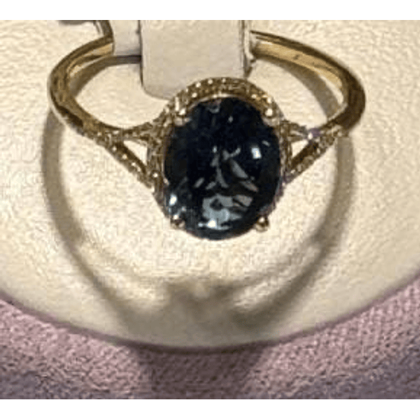 Anillo con Topacio London Blue y Halo Brillante En Oro Amarillo 18K Talla 7  