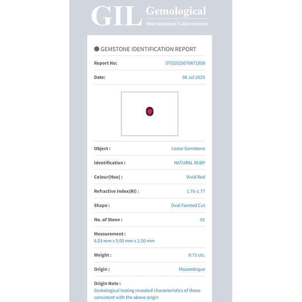 Rubí sangre de pichón natural GIL-0.72ct-6.03x5.00x2.50mm 4